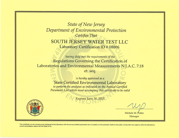 New Jersey Department of Environmental Protection Certificate 2022